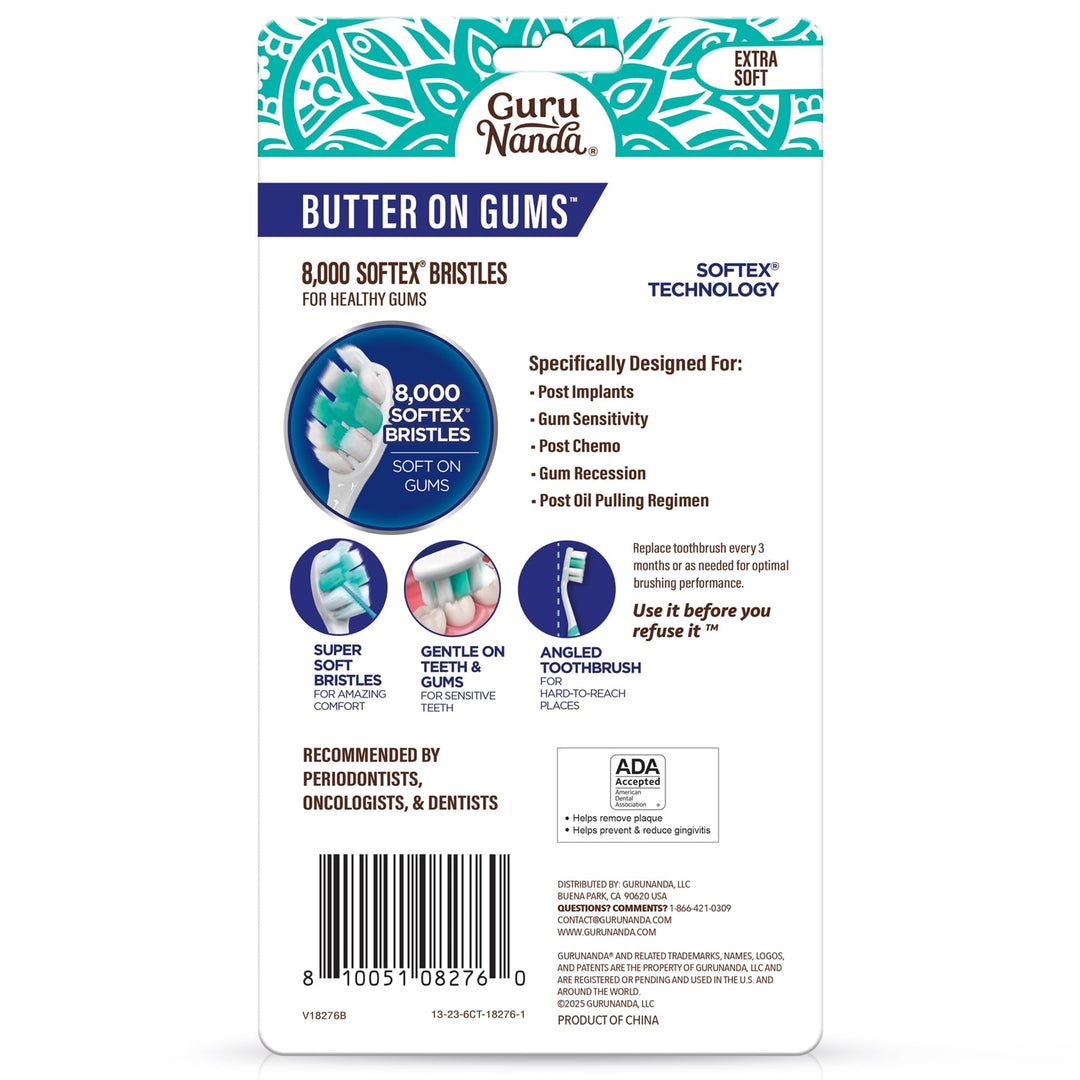 GuruNanda Butter On Gums Toothbrush with 8000+ Softex Bristles, Ultra Soft Bristles for Sensitive & Receding Gums, Perfect for Whiter Teeth, 6 Count