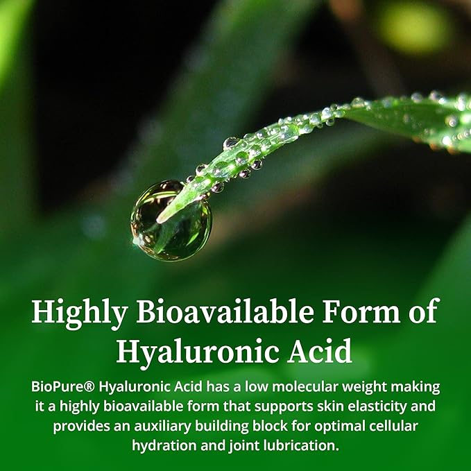 BioPure Hyaluronic Acid Liquid Solution – All Natural, Highly Bioavailable Form of Hyaluronic Acid for Oral & Topical Use to Benefit Joint Lubrication and Skin Hydration, Elasticity – 4 fl oz