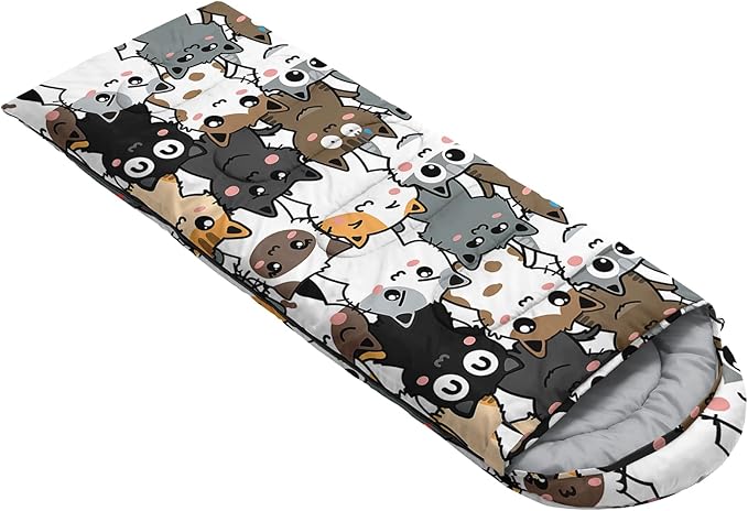 AILONEN Kids Floral Cat Camping Sleeping Bags,Lightweight & Waterproof,3 Season Warm & Cool Weather,Kawaii Kitten Sleeping Bags for Girls Adults,Travelling,Outdoors