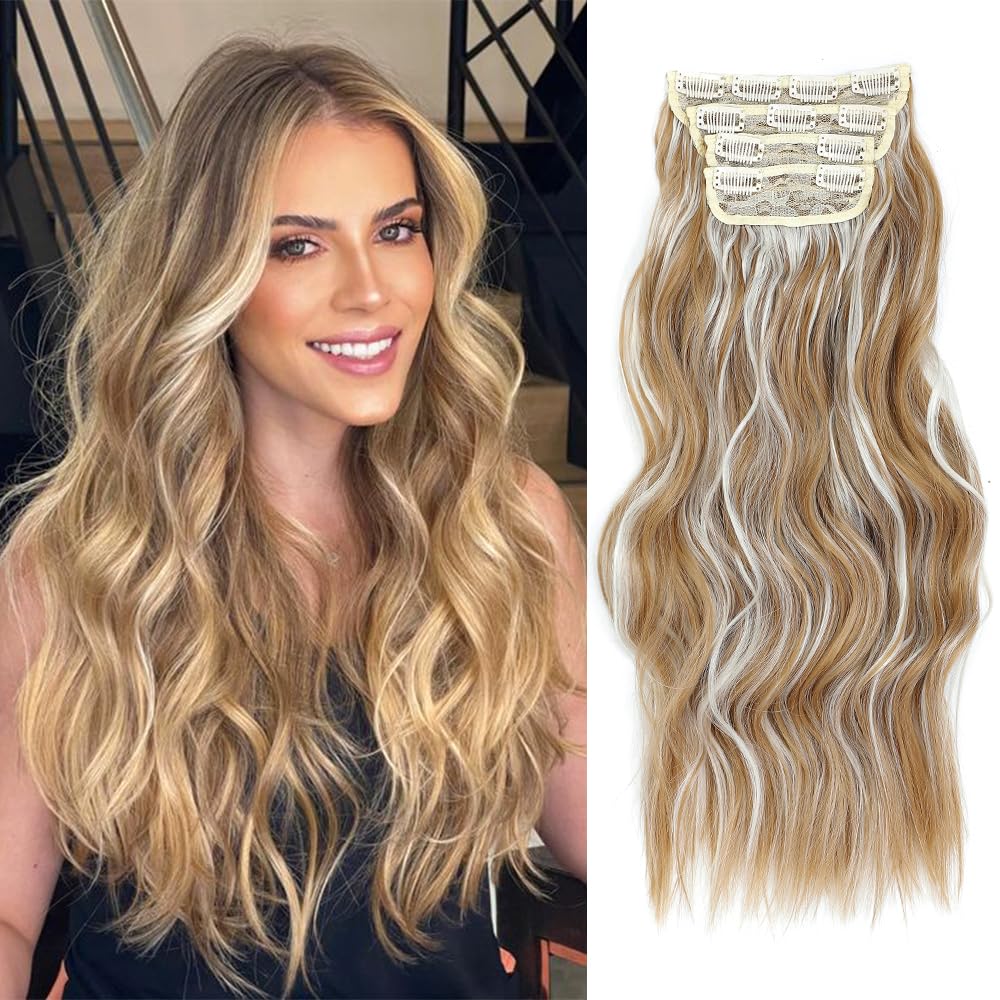 Msbelle Clip In Hair Extensions Clip Ins 20Inch Hair Extension Clips Blonde Hair Extensions Synthetic Thick Hair Piece For Women