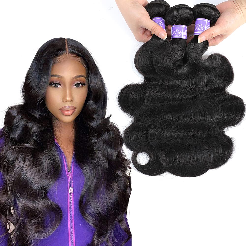 Udesire 12A Brazilian Body Wave Virgin Hair 3 Bundles 18 18 18 Inch 100% Unprocessed Virgin Human Hair Weave Bundles Natural Bla