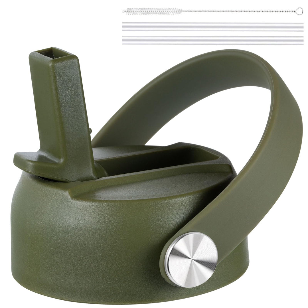 FLORAPELL Straw Lid for Hydro Flask Wide Mouth Water Bottles, Top Lids with Straw Compatible with Hydro Flask 32 40 oz, Replacement Cap Wide Mouth Straws Flip Lid Flex Handle (Olive)