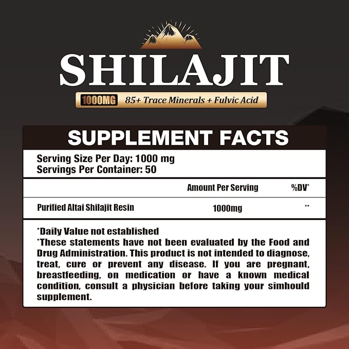 1Pack 1000MG Pure Himalayan Shilajit Resin, with 85+ Trace Minerals,fulvic Acid, Digestive and Immune Supplement, Supports Focus and Energy, High Potency for Men & Women,Vegan, Non-GMO