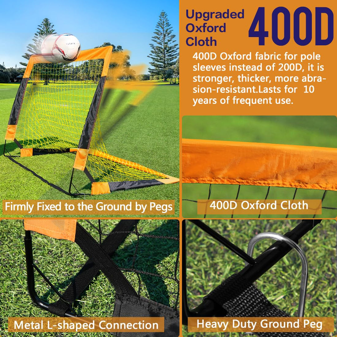 Dimples Excel Soccer Goals Kids Soccer Net for Backyard (4x3 FT 2 Set, Orange Black)