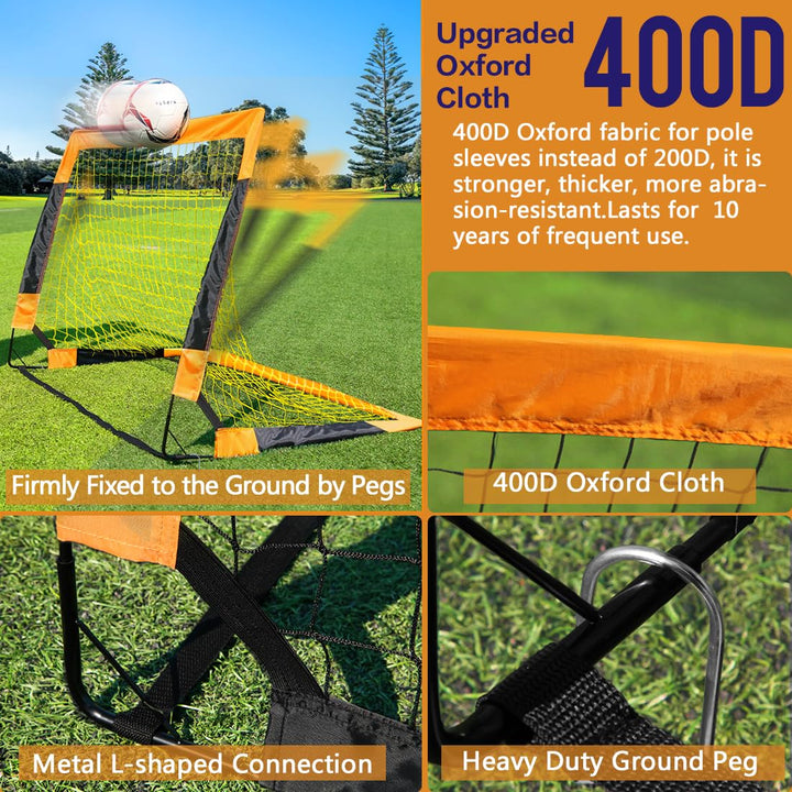 Dimples Excel Soccer Goals Kids Soccer Net for Backyard (4x3 FT 2 Set, Orange Black)