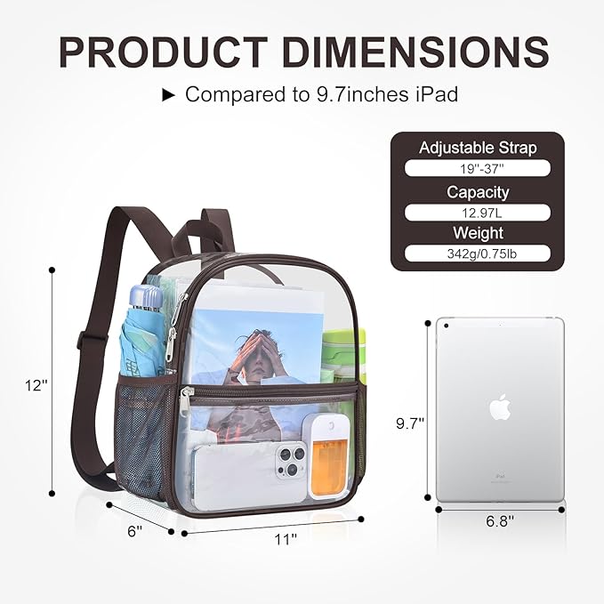 USPECLARE Clear Backpack Stadium Approved 12X11x6, Waterproof Clear Bag Stadium Backpack for Concert Work Sport Event