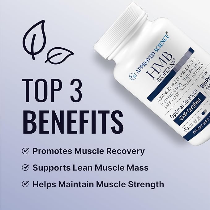 Approved Science HMB - Supports Muscles and Exercise - 1500 mg HMB - High-Absorption BioPerine - 60 Vegan Capsules - 1 Month Supply
