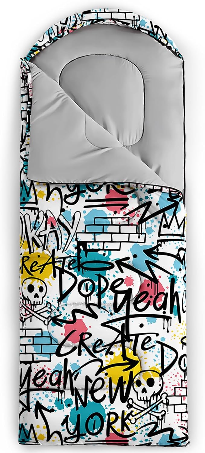 AILONEN Boys Sports Camping Sleeping Bags,Lightweight & Waterproof,3 Season Warm & Cool Weather,Black Player Basketball Sleeping Bags for Kids Adults,Travelling,Outdoors