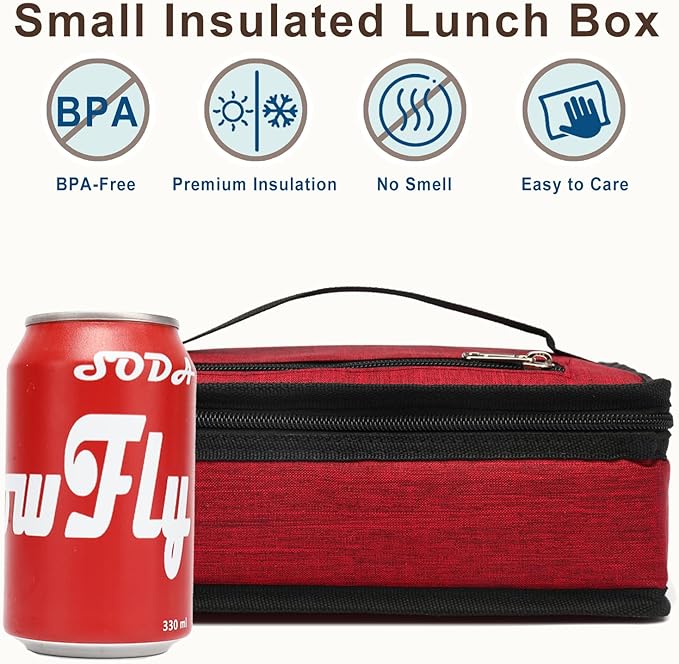 FlowFly Small Insulated Lunch box Portable Soft Bag Mini Cooler Thermal Meal Tote Kit with Handle for Work & School, Red