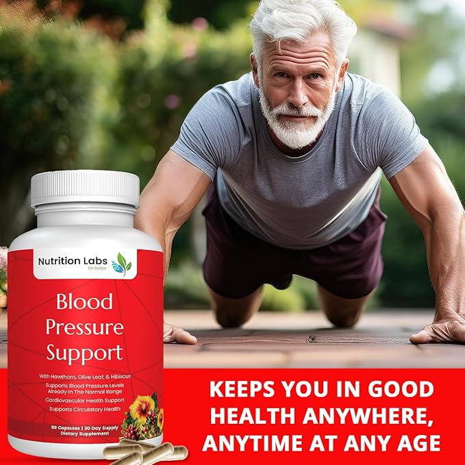 Blood Pressure Support and Cardiovascular Supplement W/ Hawthorn, Hibiscus - Nitric Oxide Support for Normal Blood Pressure Support W/ Vitamin B12 & Folic Acid - Garlic Supplements - 90 CT