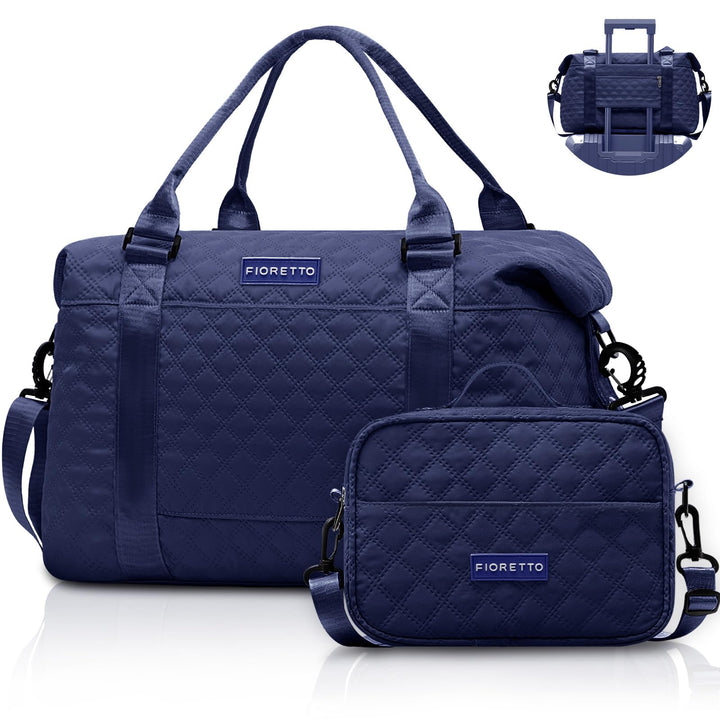 FIORETTO Women's Water-Resistant Travel Gym Duffle Bag with Detachable Strap, Multi-Functional, Ideal for Travel, Gym, Sports, Weekender, DUffel, with Toiletry Bag, Navy Blue