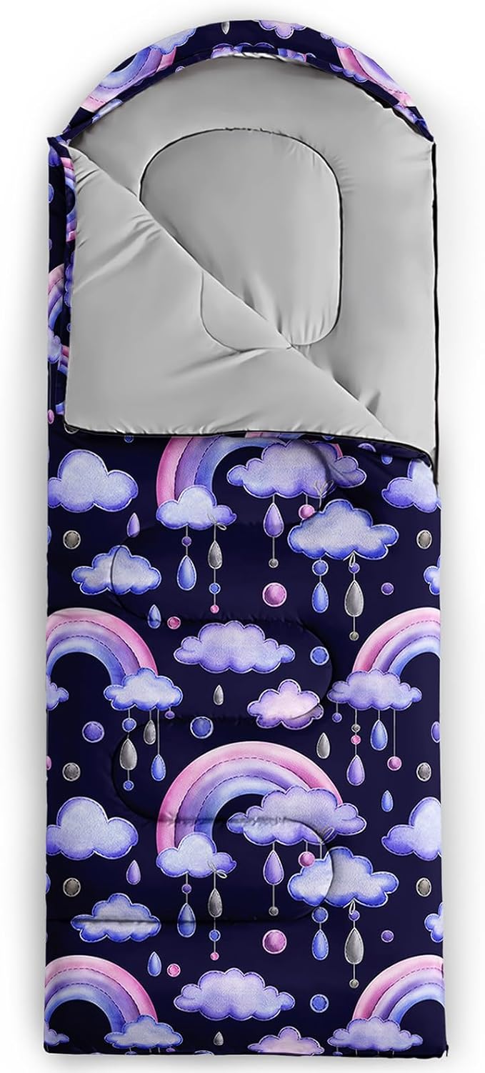 AILONEN Cartoon Fox Camping Sleeping Bag for Boys Girls Adults,Lightweight & Waterproof,3 Season Warm & Cold Weather,Portable,Kawaii Fox Printed Sleeping Bag,Traveling,Camping,Hiking