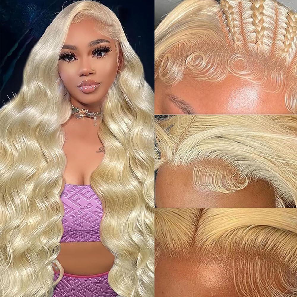 Qthair 14A Russian Blonde #613 Transparent Lace Frontal 100% Russian Blonde Human Hair For Women (18'', 613) Pre-Plucked #613 Pl