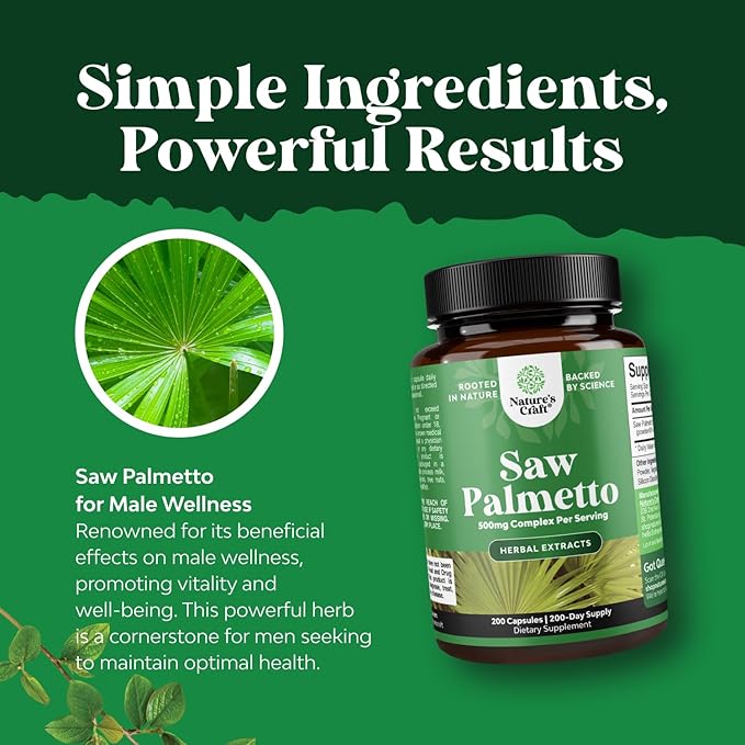 Extra Strength Saw Palmetto Extract - Advanced Herbal Complex for Hair Health and Urinary Support with Plant Sterols & Flavonoids - Potent Herbal Supplement with 500mg per Serving - 200 Capsules