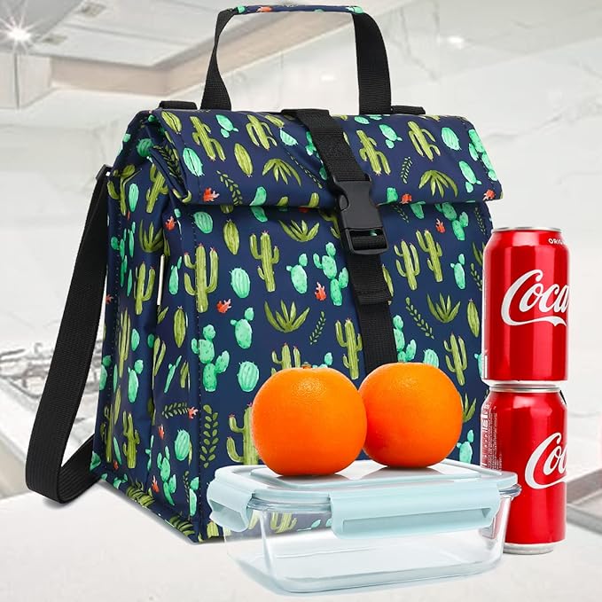 Cactus Unisex Thermal Lunch Bag, 8.8" x 6" x 9" - Oxford Fabric, BPA Free, Adjustable Shoulder Strap, 330ml Capacity