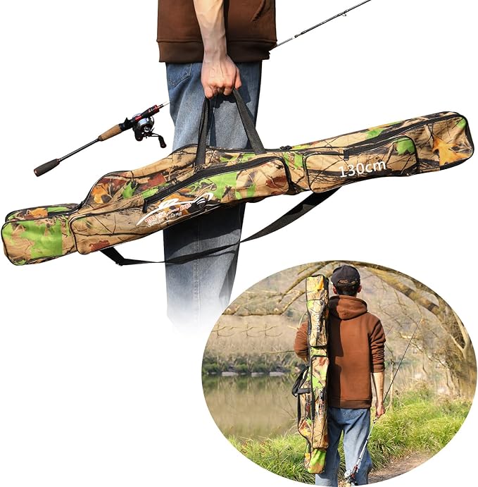 Sougayilang Folding Fishing Rod Case Organizer Pole Storage Bag Rod Reel Tackle Carrier Fishing Rod Bag Fishing Case