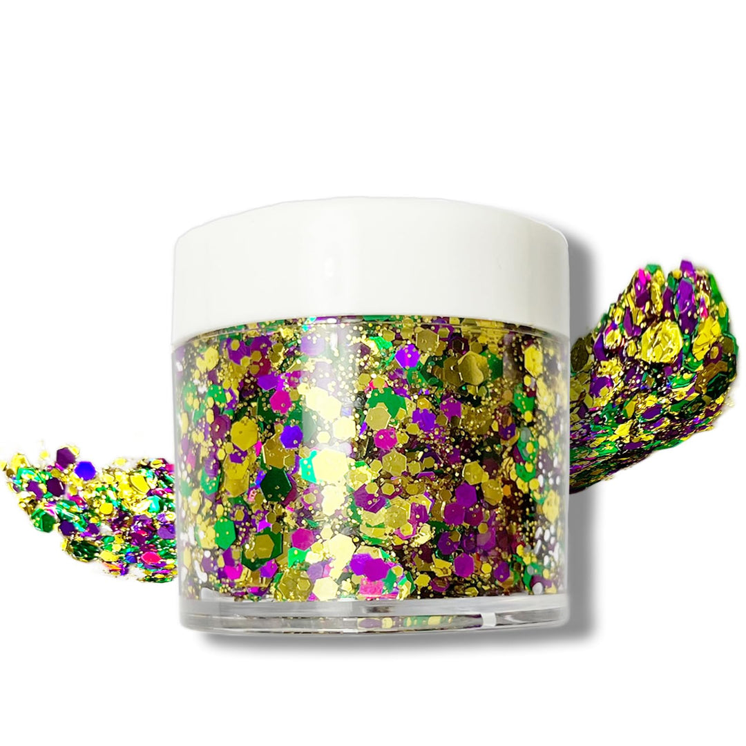Mardi Gras Glitter Gel for Body, Face, Hair and Lip, Color Changing Glitter Gel Under Light (Mardi Gras)