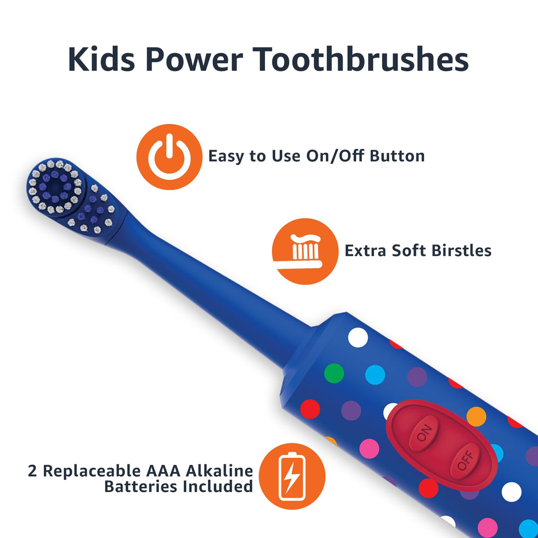 Amazon Basics Kids Battery Powered Toothbrush, 2 Count, 1 Pack (Previously Solimo)