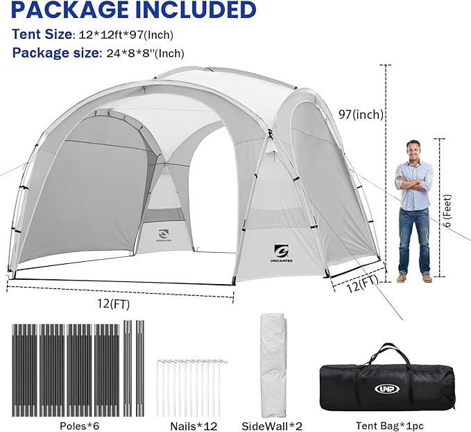 12x12ft Beach Tent Sun Shelter | Perfect for Beach Camping or Backyard Fun | Lightweight Beach Shade Design Provides Easy Setup & UPF50+ Protection | Your Family's Perfect Beach Canopy Tent