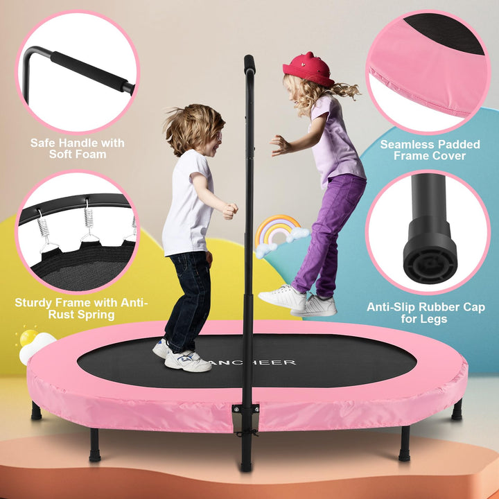 ANCHEER Foldable Trampoline, Mini Rebounder Trampoline with Adjustable Handle, Exercise Trampoline for Indoor/Garden/Workout Cardio, Parent-Child Twins Trampoline Max Load 220lbs (Training Pink)