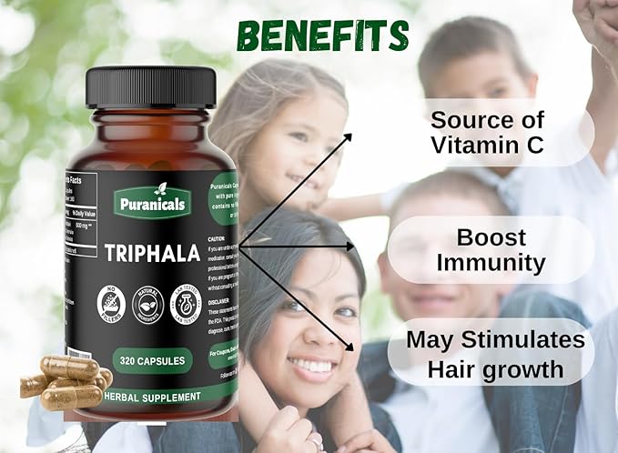 Triphala Premium 320 Capsules Non-GMO and Gluten Free | Herbal Supplement | 600 mg Per Serving | Made with Amla Bibhitaki Haritaki Powder