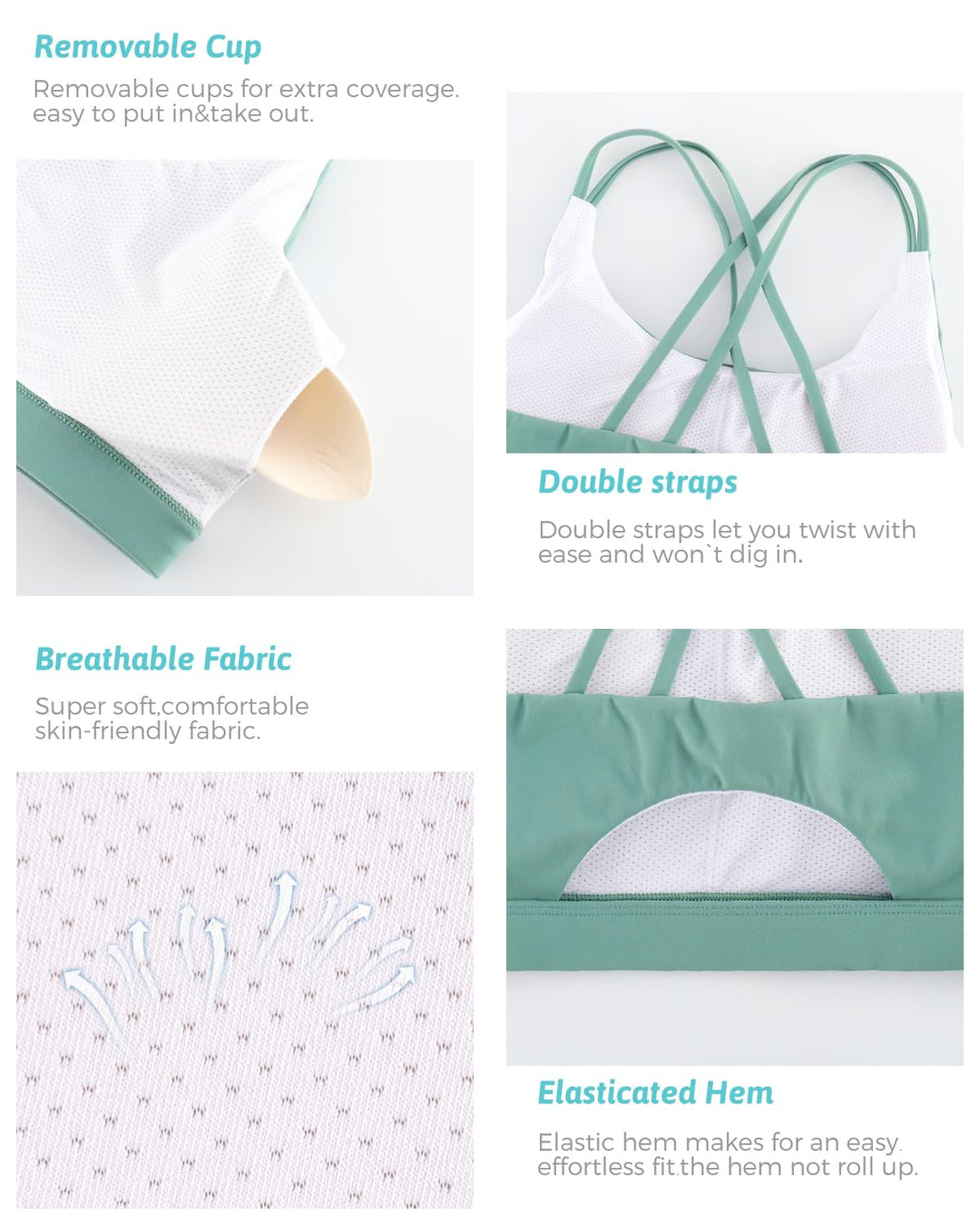 Sports Bras for Women,Padded Green Sports Bra Tank Top Sexy Crisscross Back High Impact Longline Workout Yoga Bra(WX2354Ash Green,XS)