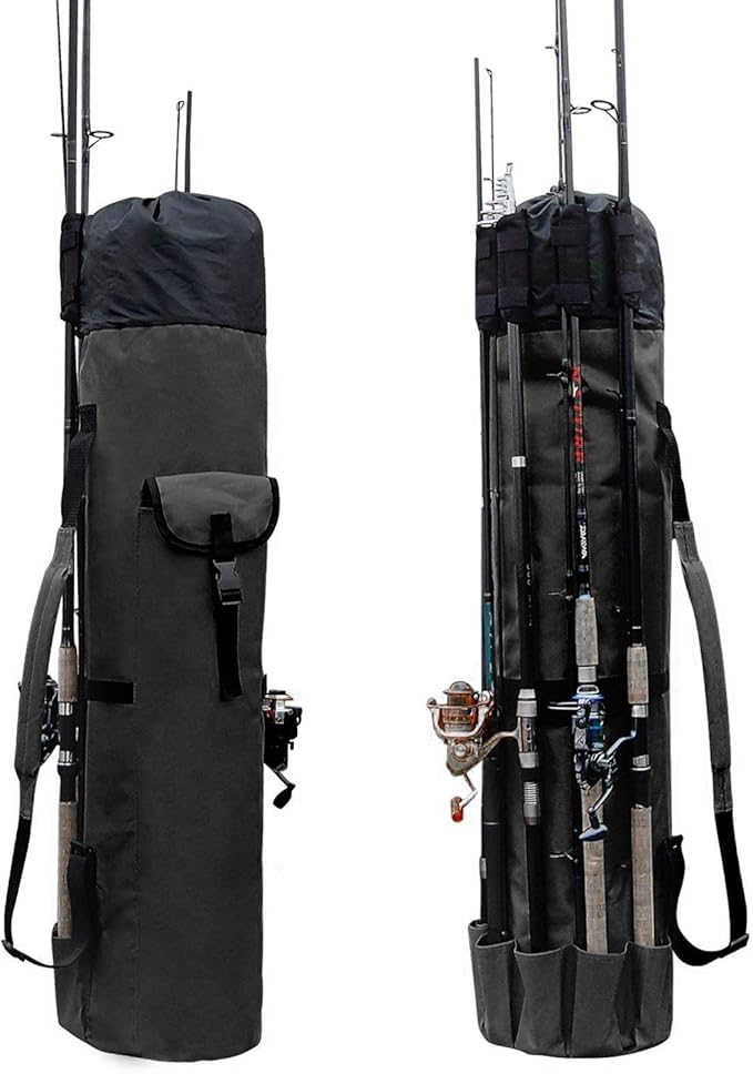 Allnice Durable Canvas Fishing Rod & Reel Organizer Bag Travel Carry Case Bag- Holds 5 Poles & Tackle