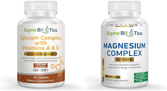 Sigma Biotics Calcium Complex with Vitamins A & D with Magnesium Complex 500mg - High Potency Magnesium Citrate & Oxide
