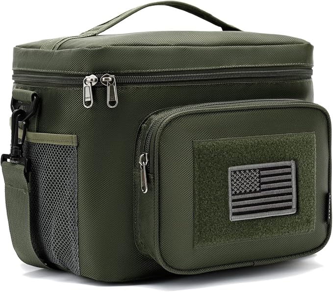 FlowFly Tactical Lunch Bag Large Insulated Lunch Box Cooler Tote for Men, Women with MOLLE/PALS Webbing (Army#Green, Large)