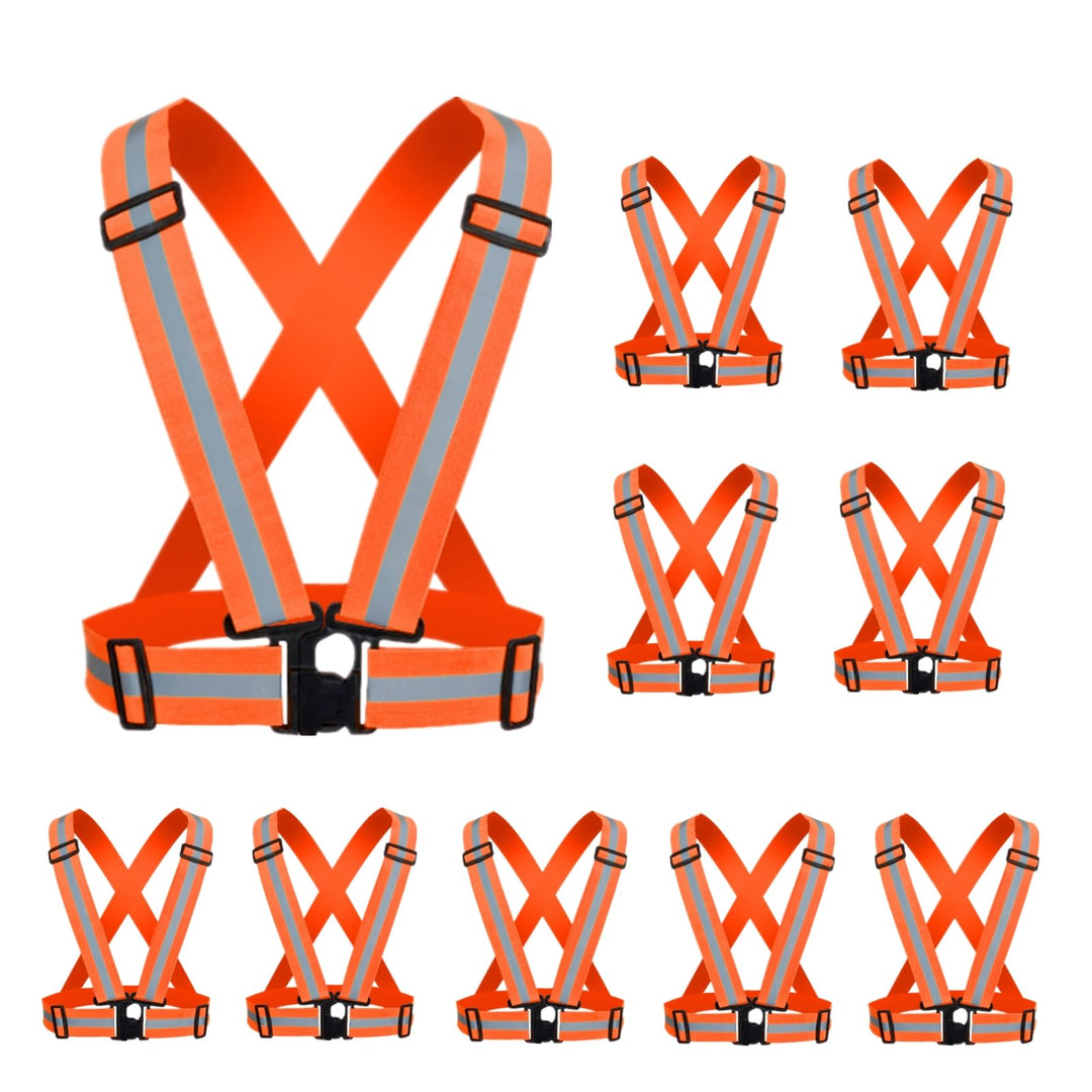 YUNLOVXEE Reflective Strap Safety Vest Gear - 2-10 Pack Adjustable High Visible Reflective Running Gear for Women Men Night (Orange x10)