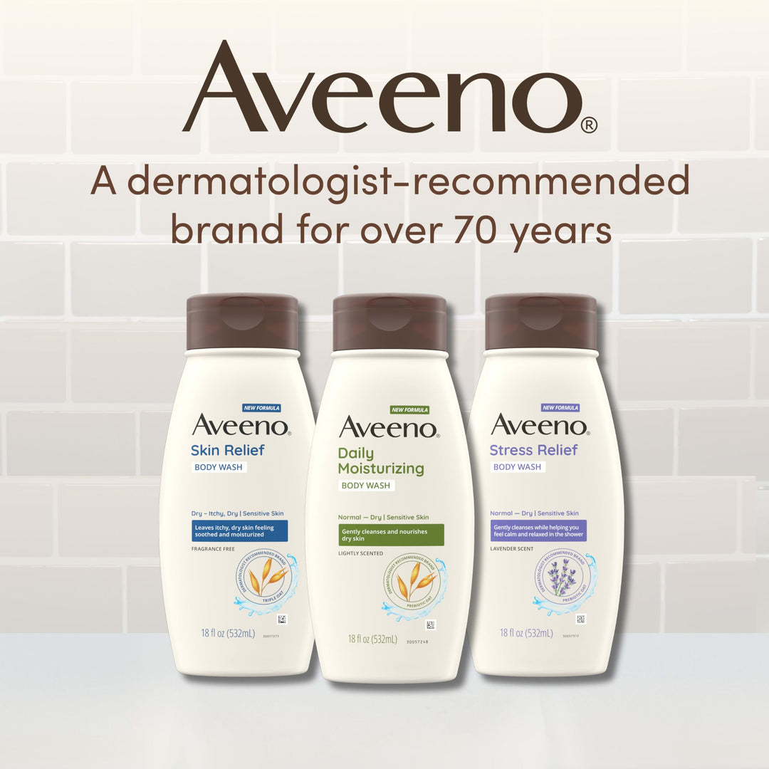 Aveeno Skin Relief Body Wash with a Gentle Coconut Scent & Triple Oat Formula, Daily Cleanser for Sensitive Skin Leaves Itchy, Dry Skin Feeling Soothed & Moisturized, Soap-Free, 18 fl. oz