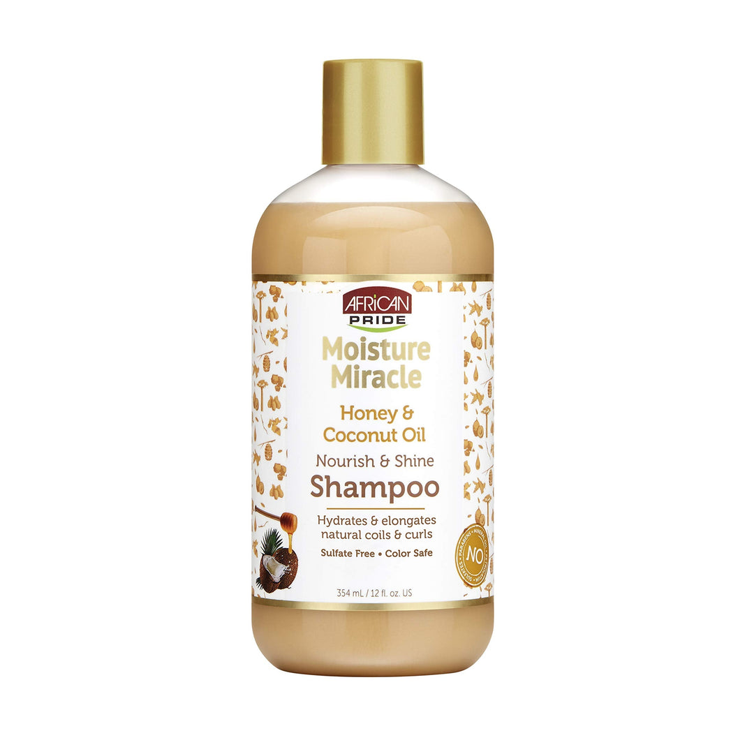 African Pride Moisture Miracle Honey & Coconut Oil Shampoo - For Natural Coils & Curls, Nourishes & Shines, Sulfate Free, Color