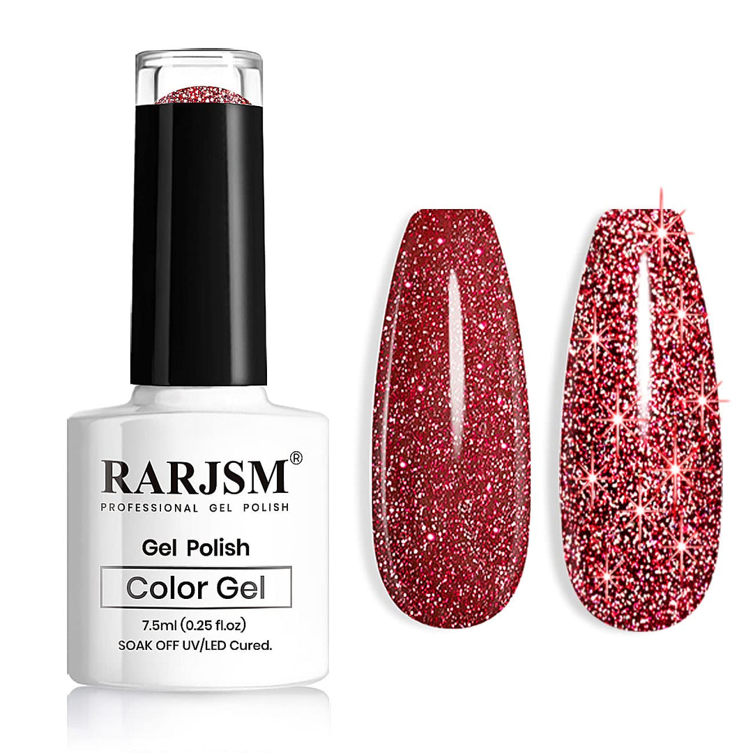 Rarjsm Diamond Glitter Gel Polish,Dark Red Gel Nail Polish,Chunky Gel Glitter Polish Soak Off Uv Led Nail Gel Polish Nail Art St