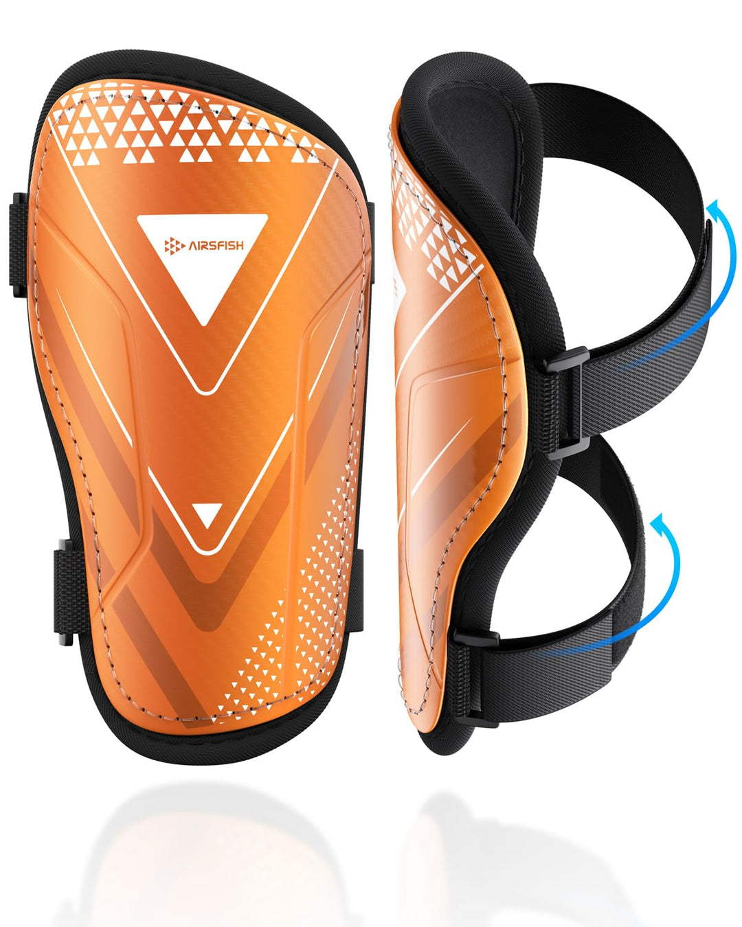 Shin Guards Soccer Kids Youth, CE Certified Airsfish Shin Guard Protection Gear for 2-18 Years Old Boys Girls Teenagers High Impact Resistant Breathable Comfortable 1 Pair 4 Sizes (XX-Small, Orange)