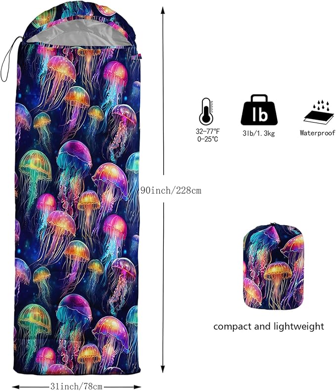 AILONEN Cartoon Fox Camping Sleeping Bag for Boys Girls Adults,Lightweight & Waterproof,3 Season Warm & Cold Weather,Portable,Kawaii Fox Printed Sleeping Bag,Traveling,Camping,Hiking