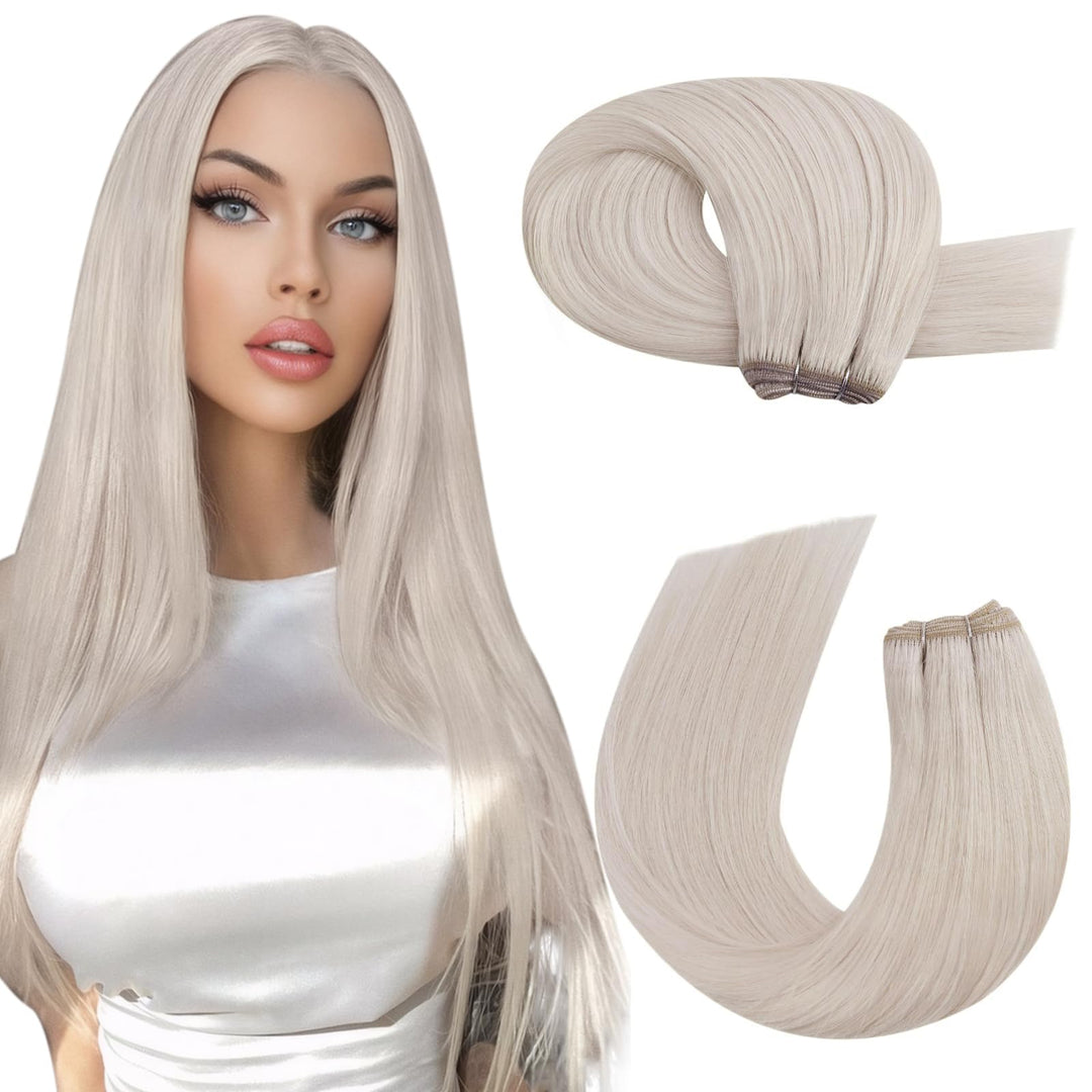 Moresoo Human Hair Weft Extensions Blonde Remy Sew In Human Hair Extensions White Blonde Double Weft Human Hair Extensions Blond