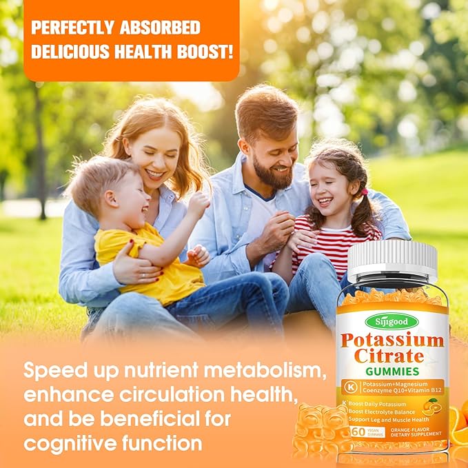 2 Pack Potassium Citrate Gummies – High Potency Potassium Supplement for Muscle Health, Leg Cramp Relief, Electrolyte Balance – Vegan, Non-GMO, Gluten-Free, Orange Flavor, 120 Count
