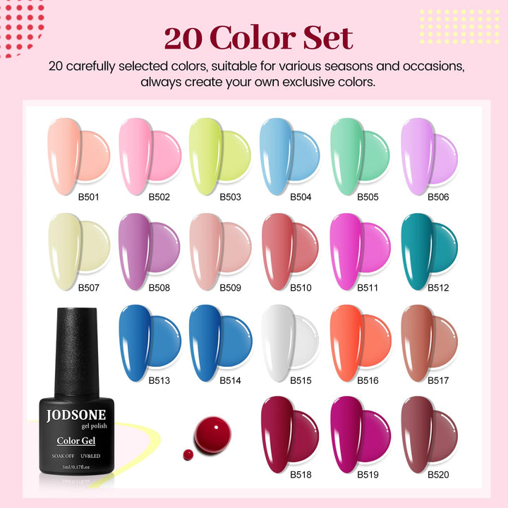 60 PCS Gel Nail Polish Kit | UV Light | 55 Beautiful Colors for Home & Salon