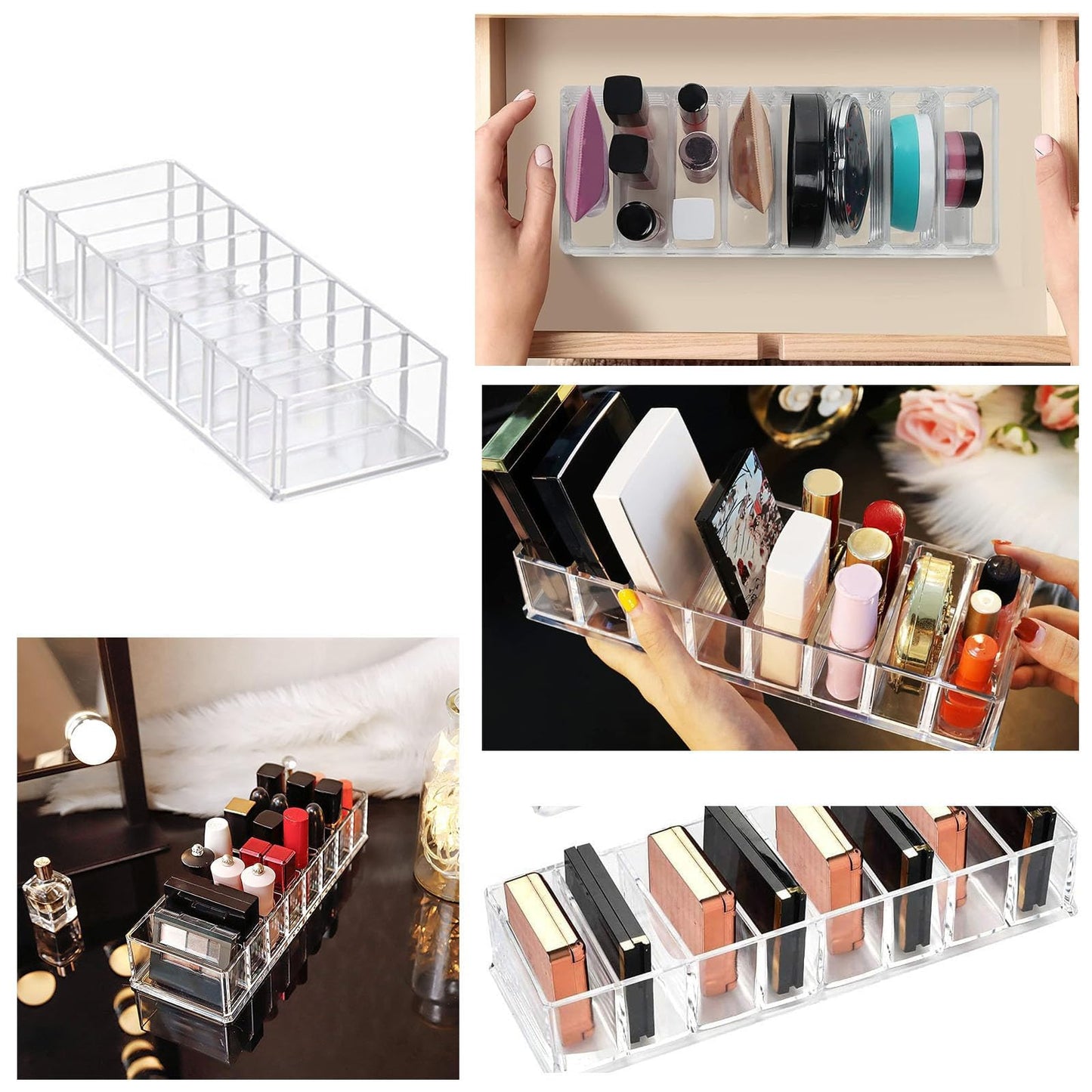 2Pcs Makeup Organiser Cosmetic Organisers Makeup Drawer Organiser Drawers Display Boxes Lipstick Organiser Make Up Organiser Tray Nail Storage Makeup Drawers Box for Dresser Vanity 8 Compartment