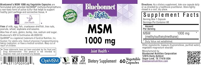 BlueBonnet MSM Supplement, 60 Vcaps