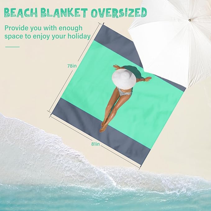 Beach Blanket Waterproof Sandproof 1-7 Adult Oversized 78 '' × 81 '' Lightweight Durable Compact Sand Free Beach Mat for Travel Camping Hiking Picnic Blanket