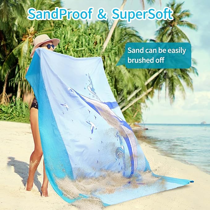 Large Beach Blanket Oversized Beach Mat Intimate Choice of Beach Accessories for Outdoor Travel Camping Hiking Good Gift (XL-BlueWhale)