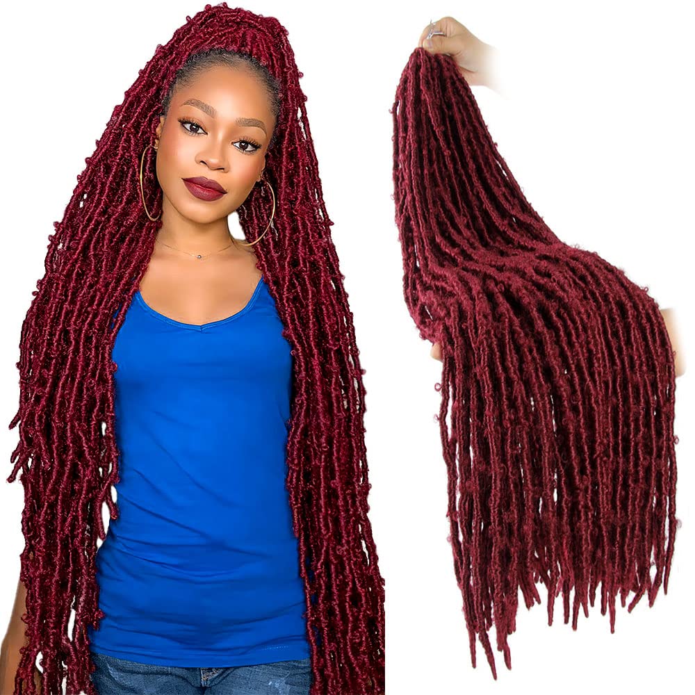 30 Inch Light Weight Butterfly Locs Crochet Hair 6 Packs Long Burgundy Distressed Butterfly Faux Locs Crochet Hair,118#