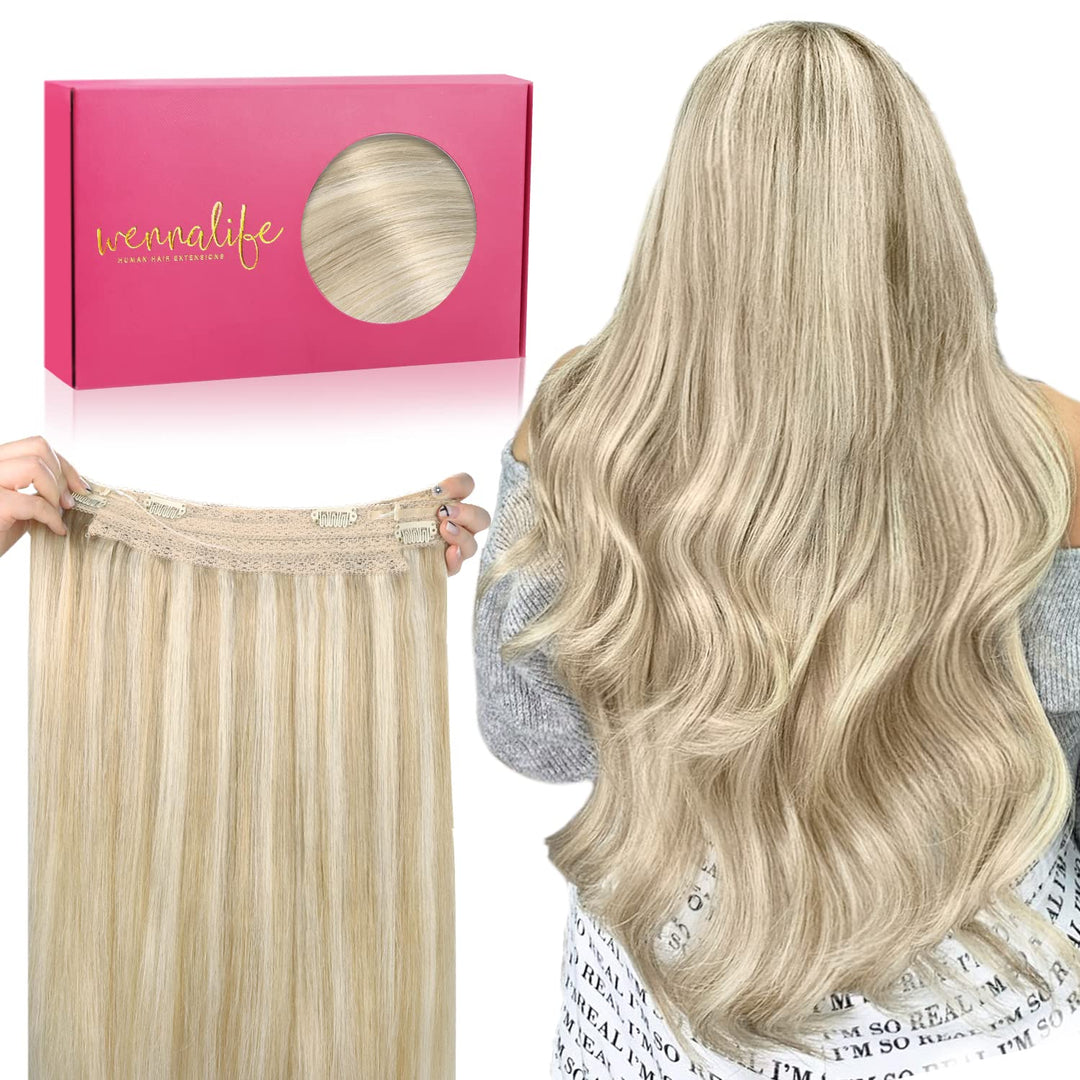 Wennalife Wire Hair Extensions (Increase 50% Lifespan) Real Human Hair 22 Inch 150G Dirty Blonde Highlighted Bleach Blonde Remy