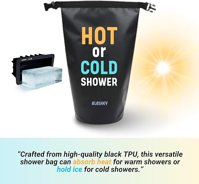 Alaskey® Ice Bath Shower - Hot or Cold Shower Bag with Ice Block - Your Portable Cold Shower System, Ideal for Camping Shower, Cold Therapy Routine, Muscle Recovery, and More...