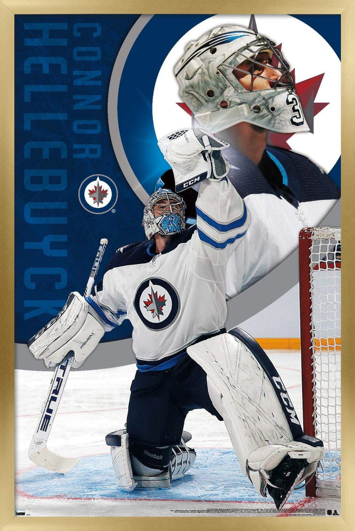 Trends International NHL Winnipeg Jets-Connor Hellebuyck 20 Wall Poster, 14.725" x 22.375", Gold Framed Version