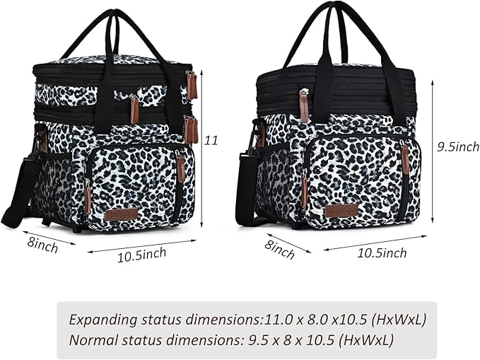 MIYCOO Lunch Bag for Women Men Double Deck Lunch Box - Leakproof Insulated Soft Large Lunch Cooler Bag, (Leopard print,15L)