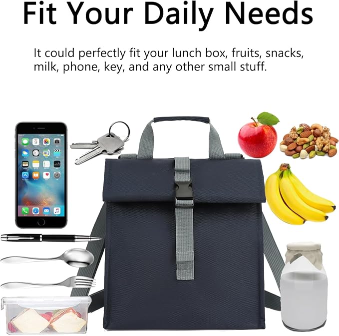 Insulated Lunch Bag for Men/Women,Roll top Reusable Lunch Box with Adjustable Shoulder Strap,Thermal Lunch Cooler Tote Container for Adults Work Office Picnic,Cyan