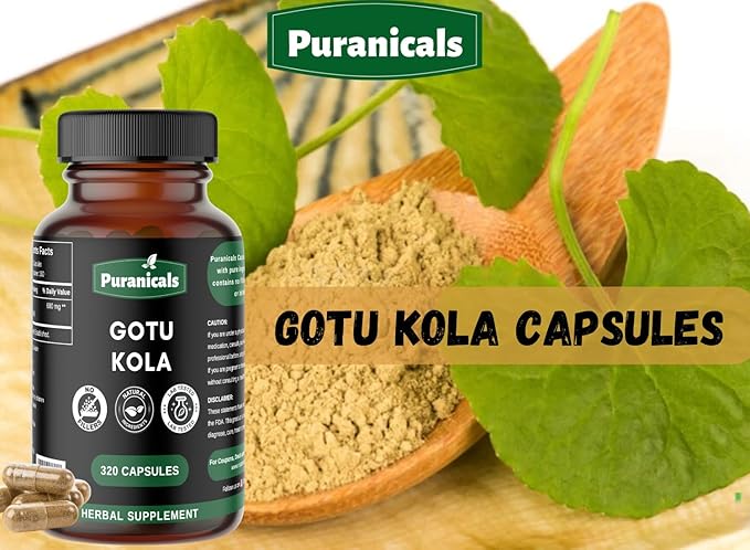 Gotu Kola Premium 320 Capsules Non GMO and Gluten Free | Herbal Supplement | 600 mg Per Serving | Made with 100% Pure Gotu Kola Powder