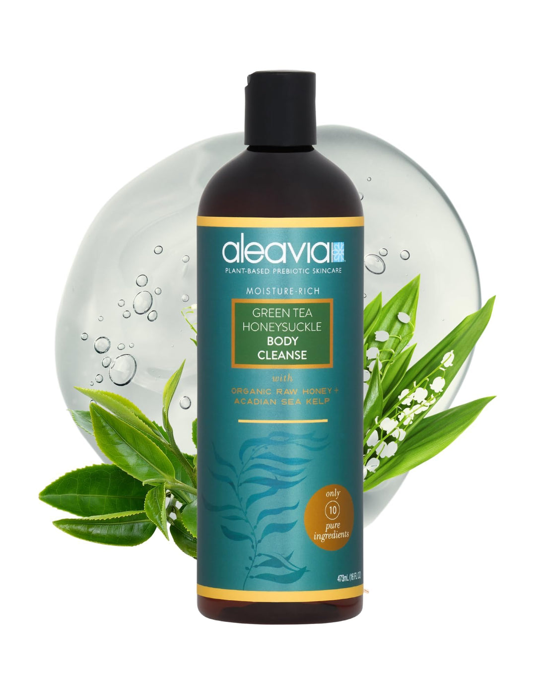 Aleavia Body Cleanse - Organic & All-Natural Prebiotic Body Wash With Raw Honey - Green Tea Honeysuckle Scent - 16 Oz.